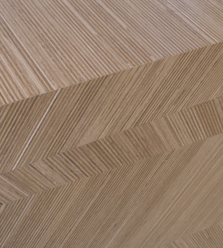 Plexwood® Wooden veneer plywood tiles with abstract designs based on grids in architecture