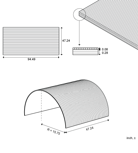 Plexwood® Bendable boards with eco-design reverse low impact surface x-lam veneer