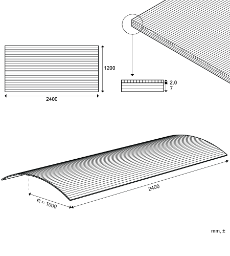 Plexwood® Diseño de paneles flexibles arquitectónicos contrachapados con una capa de chapa de madera dura