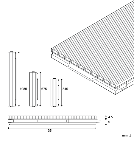 Parquet strip for fixed flooring, herringbone, standard dimensions and build-up