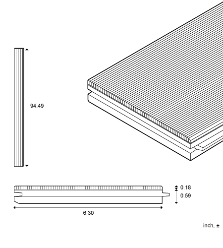 Plank for floating or fixed flooring, standard dimensions and build-up