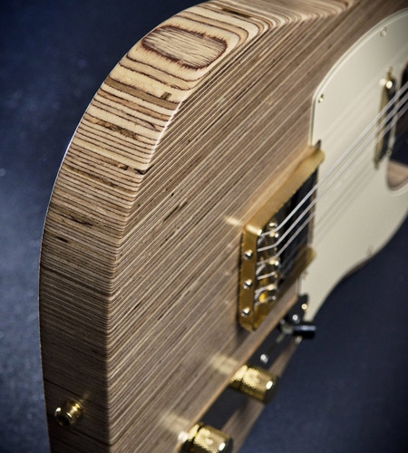 Plexwood® White Custom Guitars telecaster guitar from ornamental edge-grain solid birch plywood boards