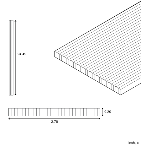 Strip for edges and skirting, standard dimensions and build-up