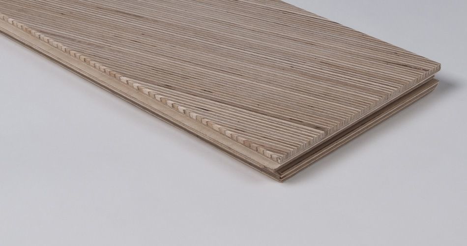 Plexwood® Detail of contemporary ecochic architectural paneling with geometric art plywood mosaic veneer