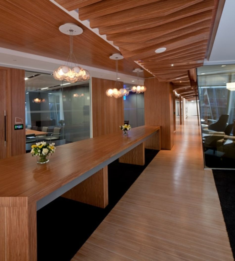 Plexwood® CBRE Global Investors sustainable concept interior in ocoumé reconstructed hardwood plywood