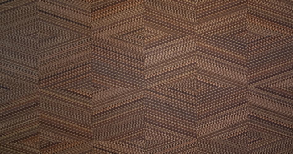 Plexwood® Square geometry designs in interior wood materials with an angle of 0, 15°, 30°, 45° or 90°