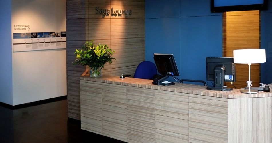 Plexwood® Iceland Air Saga Lounge reception desk and wall covering meranti fire retardant mdf safety design paneling